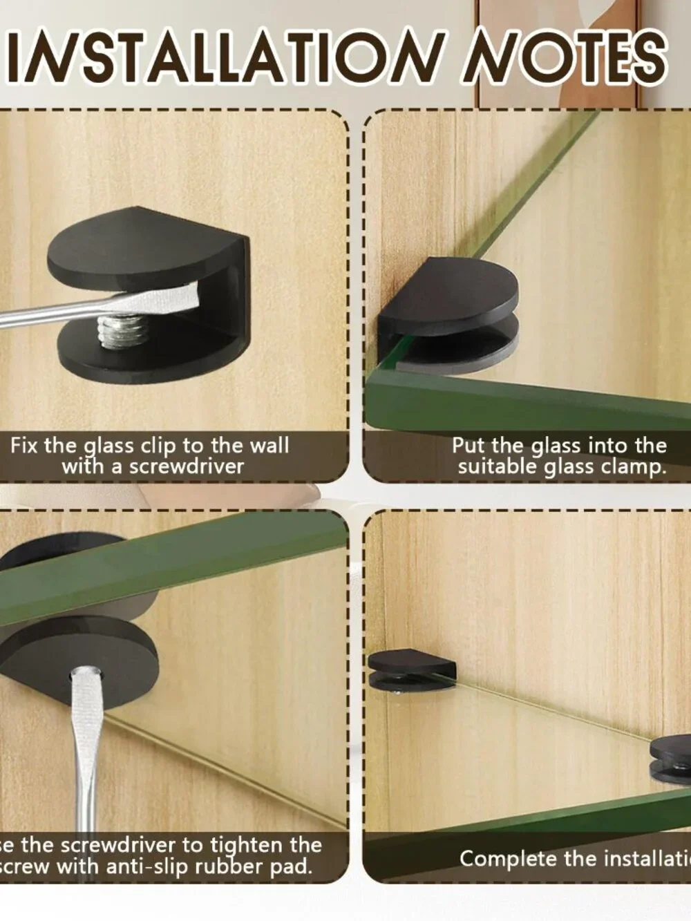 Litoexpe 8pcs Adjustable Frameless Glass Shelf Bracket, Aluminum Alloy Shower Cl